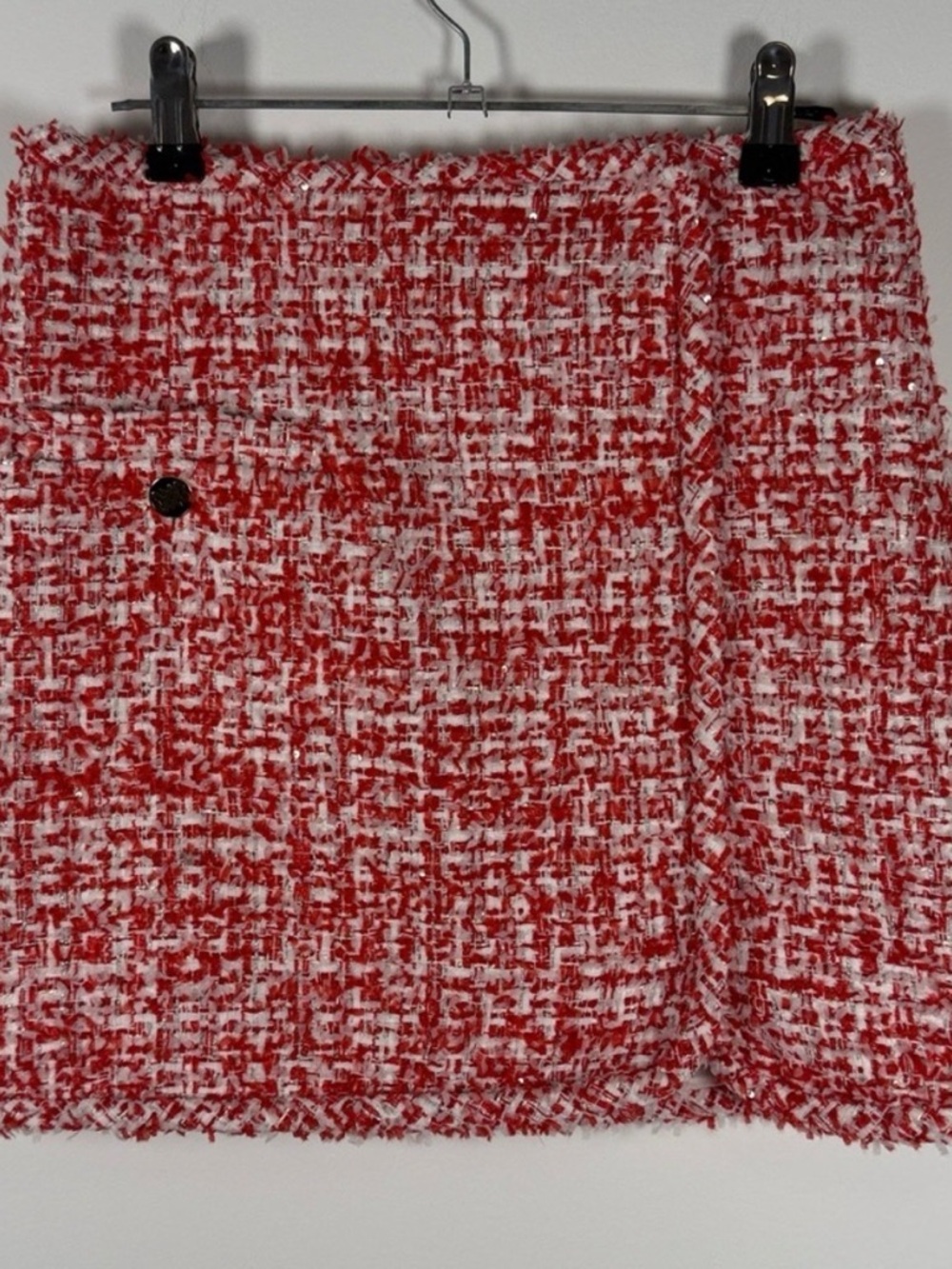 Sandro ($368) Red & White Tweed Skirt with Metallic Thread - Picture 6 of 9